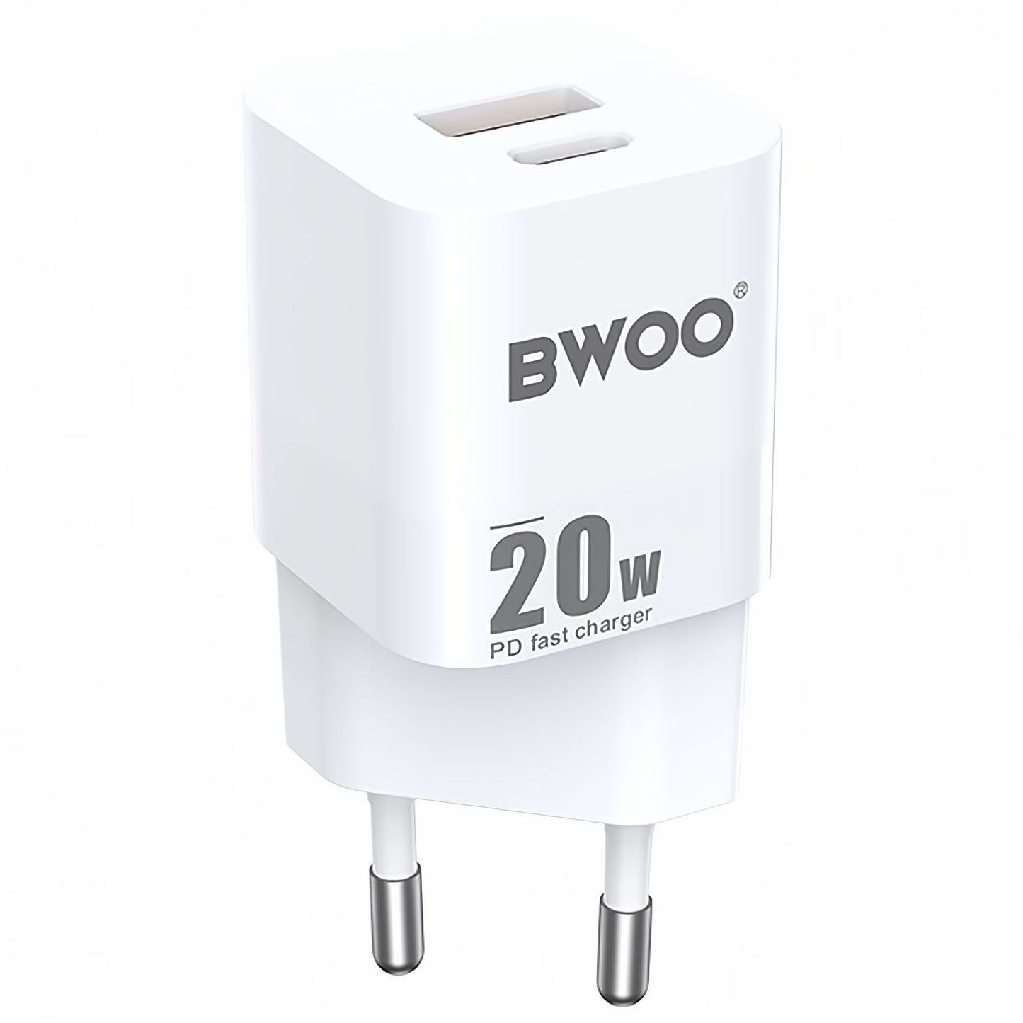 Netværksoplader BWOO BO-CDA156, 20W, 3A, 1 x USB-A - 1 x USB-C, Hvid