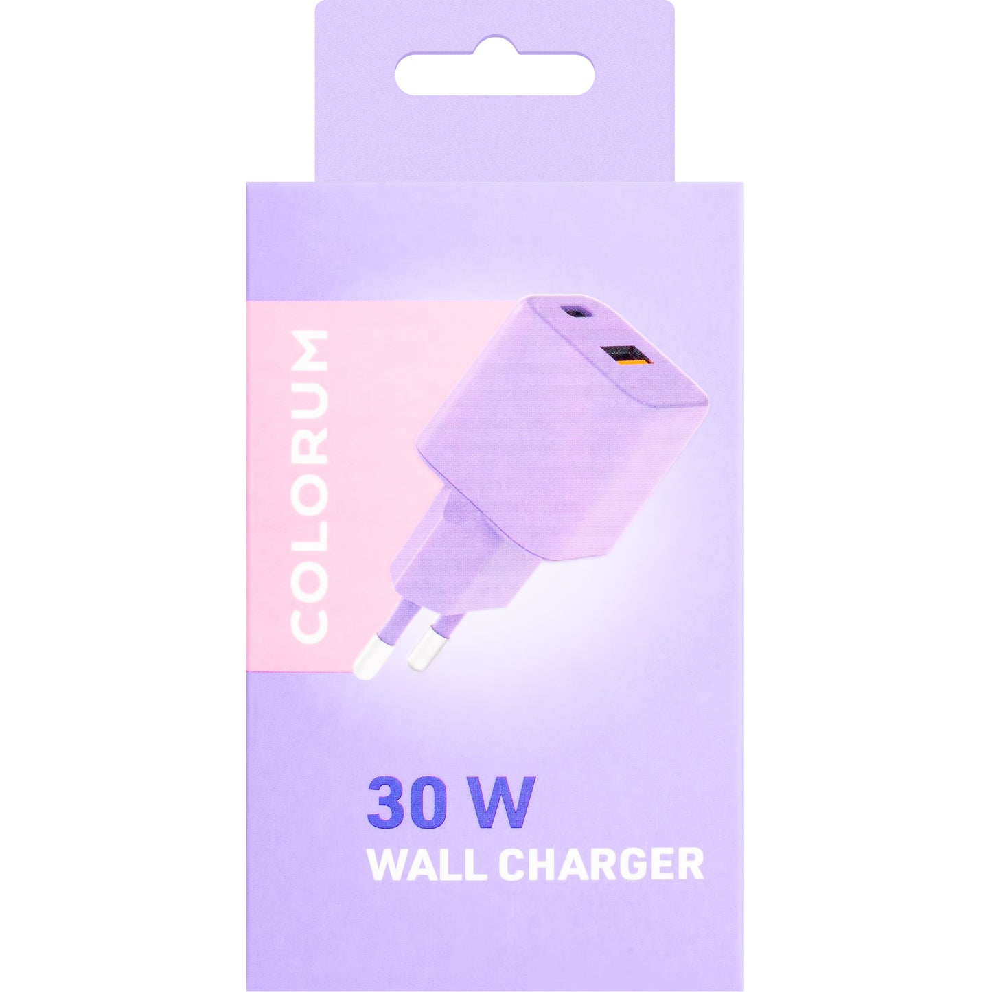 Netværksoplader Colourum CLS30-AC-09, 30W, 3A, 1 x USB-A - 1 x USB-C, Lilla