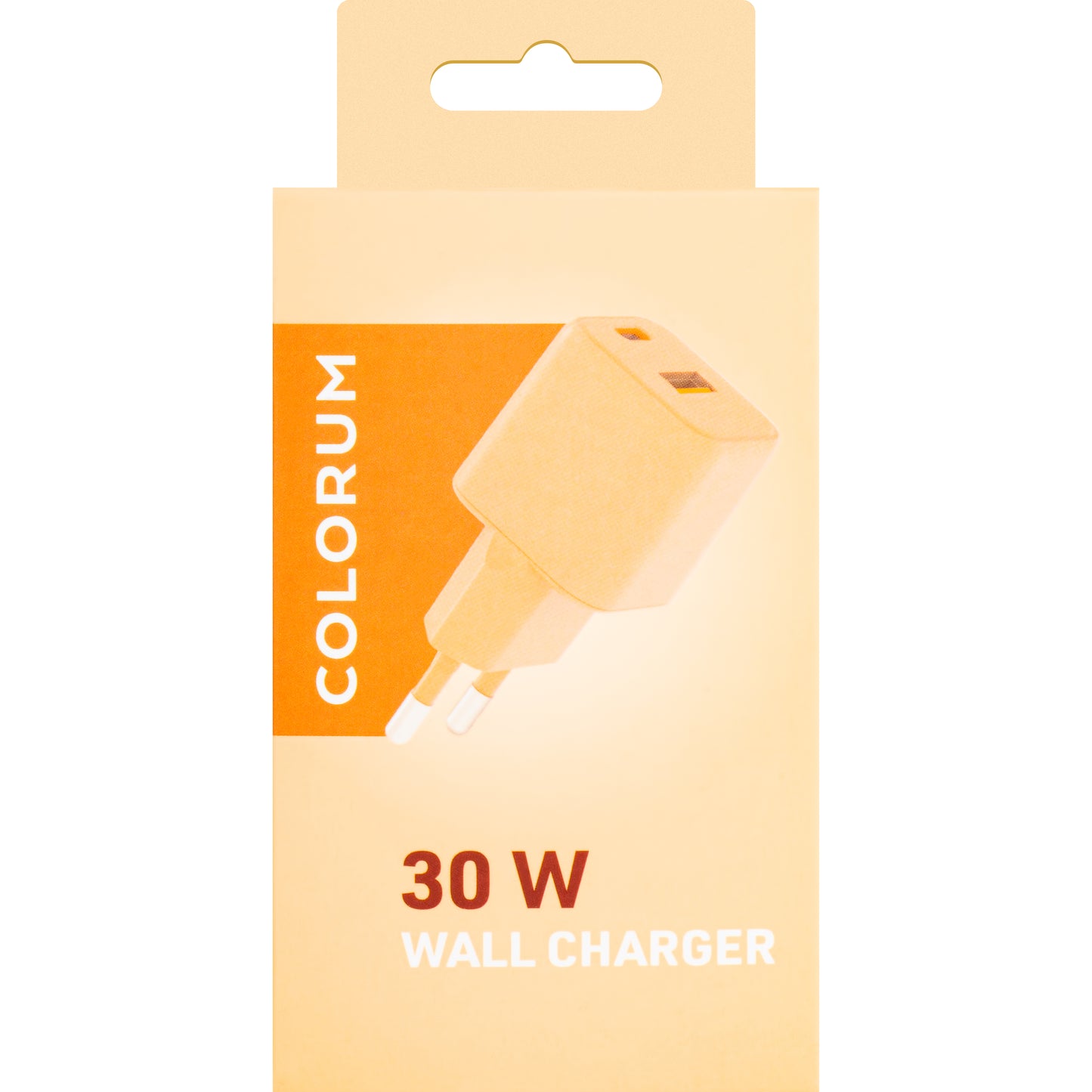 Netværksoplader Colourum CLS30-AC-14, 30W, 3A, 1 x USB-A - 1 x USB-C, Orange