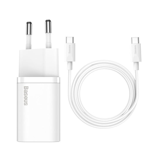 Baseus Super Si USB-C-netværksoplader med USB-C-kabel, 25W, 3A, 1 x USB-C, hvid TZCCCSUP-L02