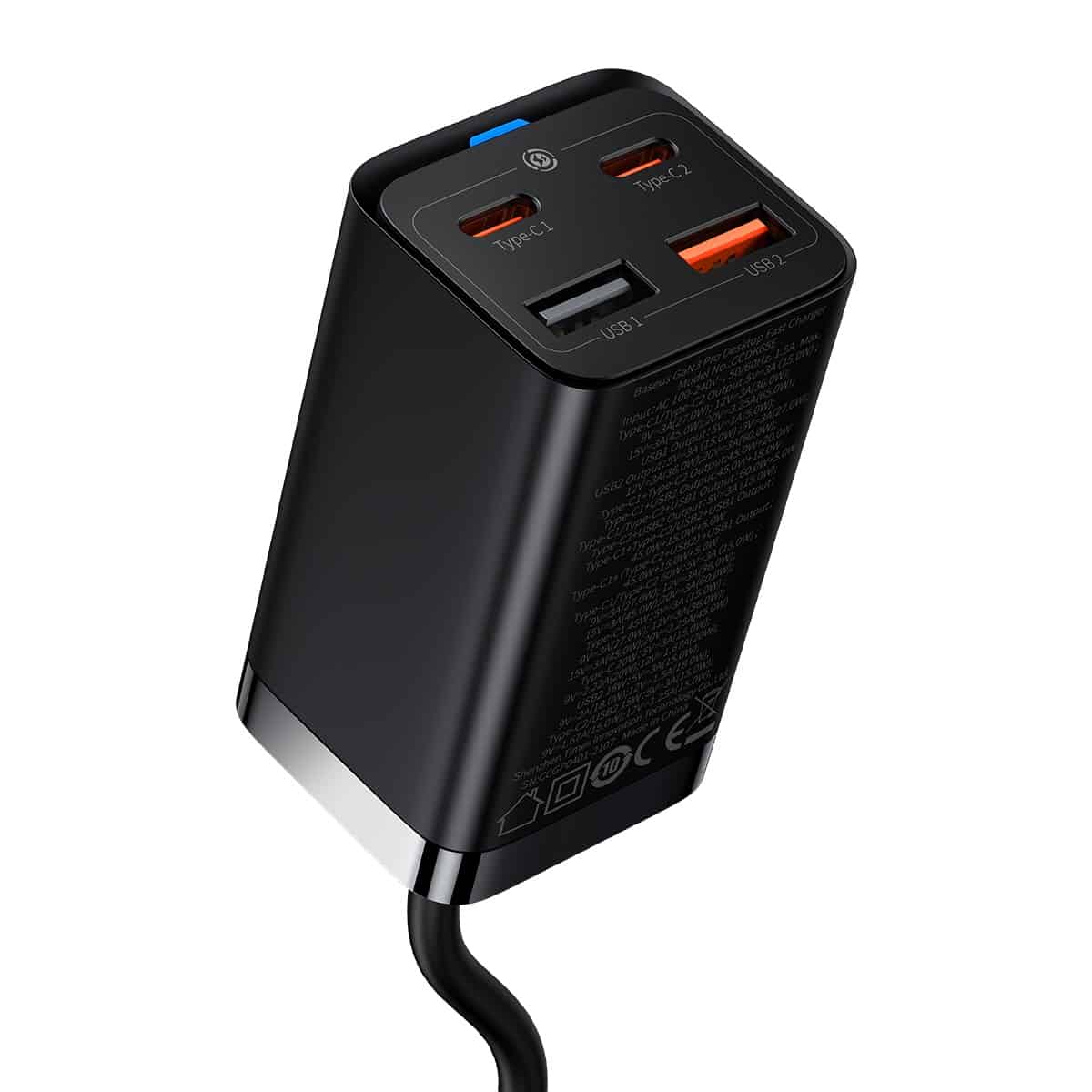 Baseus GaN3 Pro opladerstation, 65W, 3A, 2 x USB-A - 2 x USB-C, Sort CCGP040101