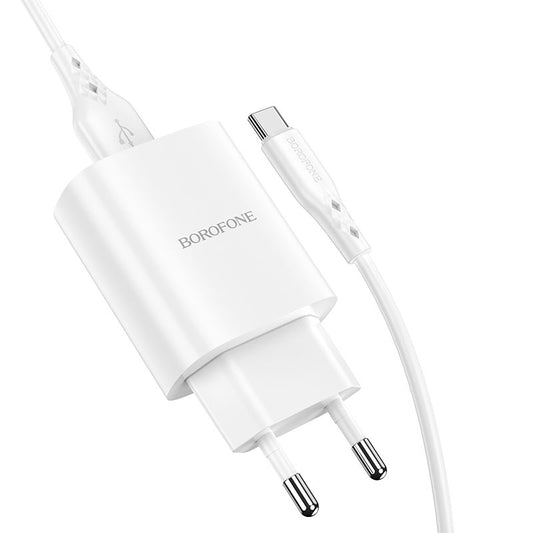 Netværksoplader med USB-C-kabel Borofone BN1, 10W, 2,1A, 1 x USB-A, hvid