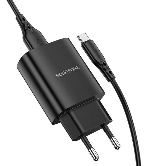 Netværksoplader med USB-C-kabel Borofone BN1, 10W, 2,1A, 1 x USB-A, sort
