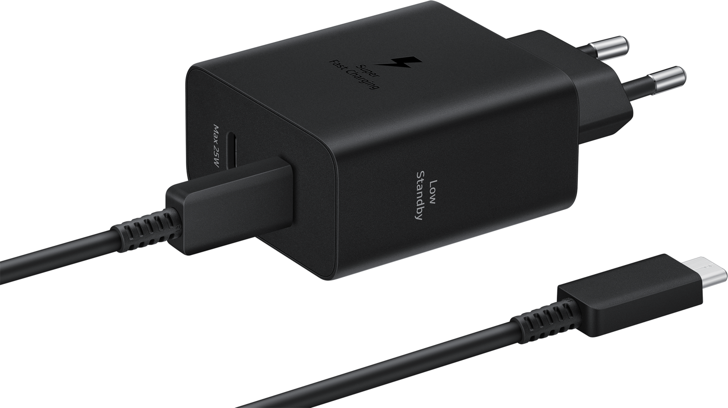 Samsung netværksoplader med USB-C-kabel, 50W, 3A, 2 x USB-C, sort EP-T5020XBEGEU