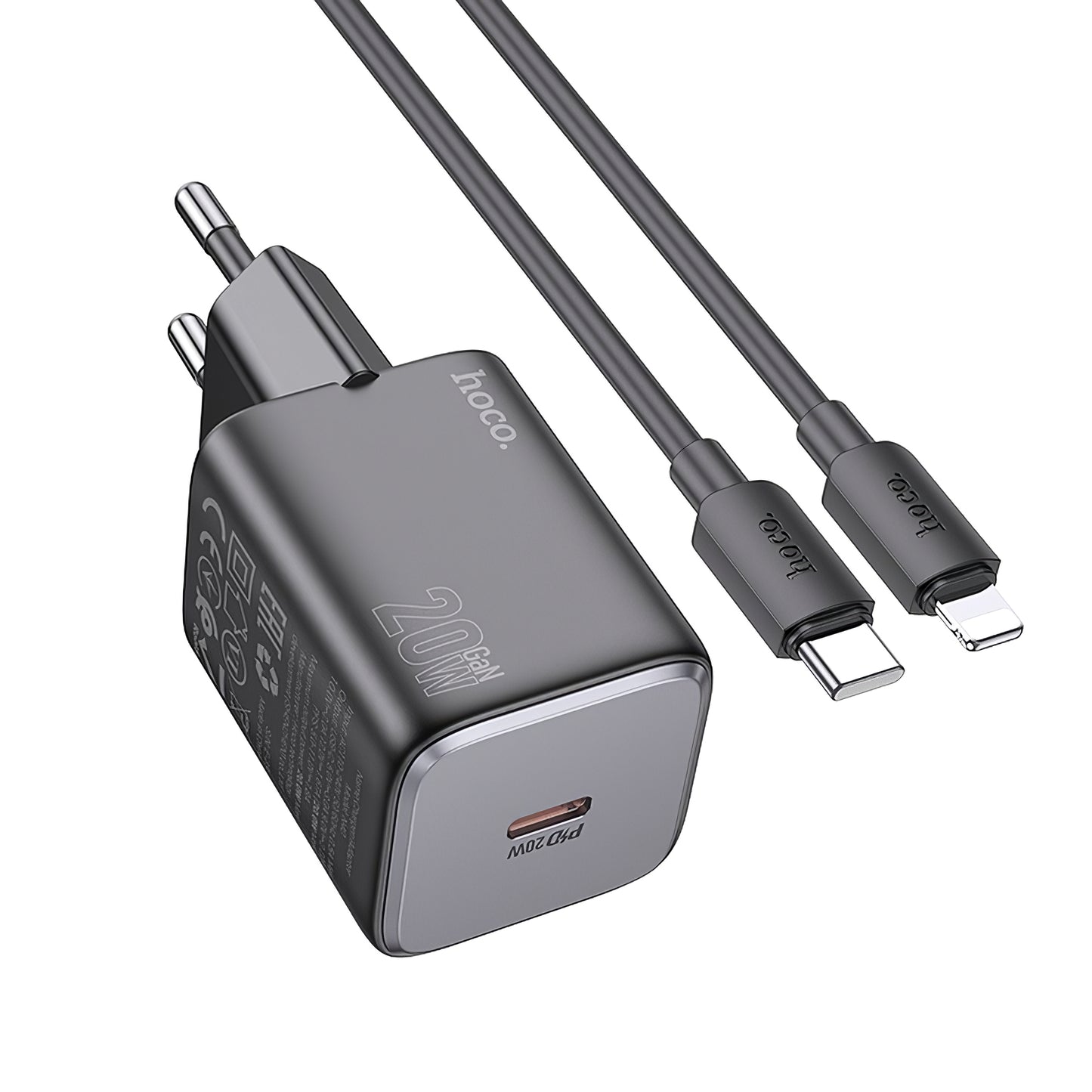 Netværksoplader med lynkabel HOCO N40, 20W, 3A, 1 x USB-C, sort