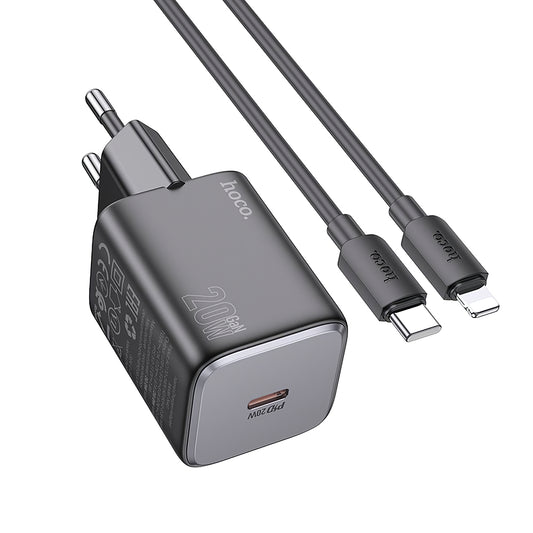 Netværksoplader med lynkabel HOCO N40, 20W, 3A, 1 x USB-C, sort