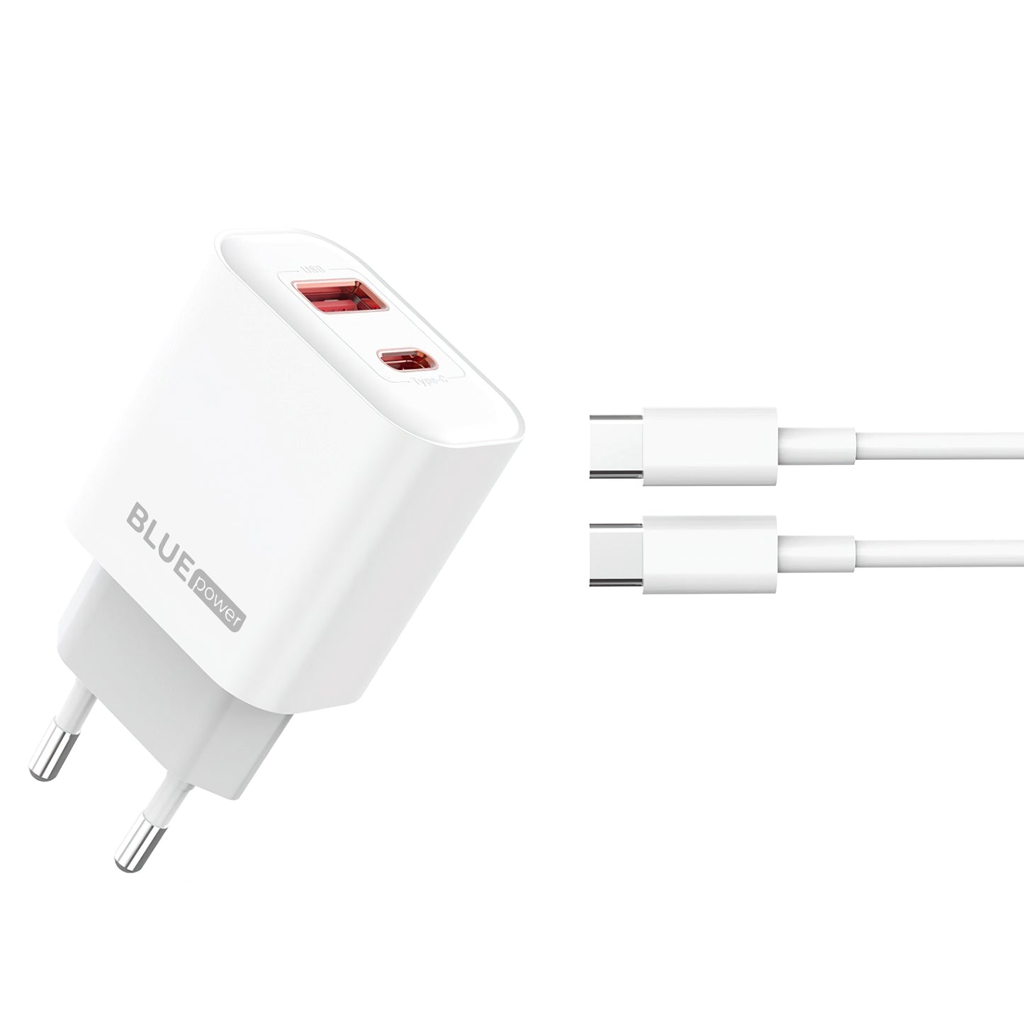 Blue Power BPCE12C USB-C-kabel netværksoplader BPCE12C, 20W, 3A, 1 x USB-A - 1 x USB-C, hvid