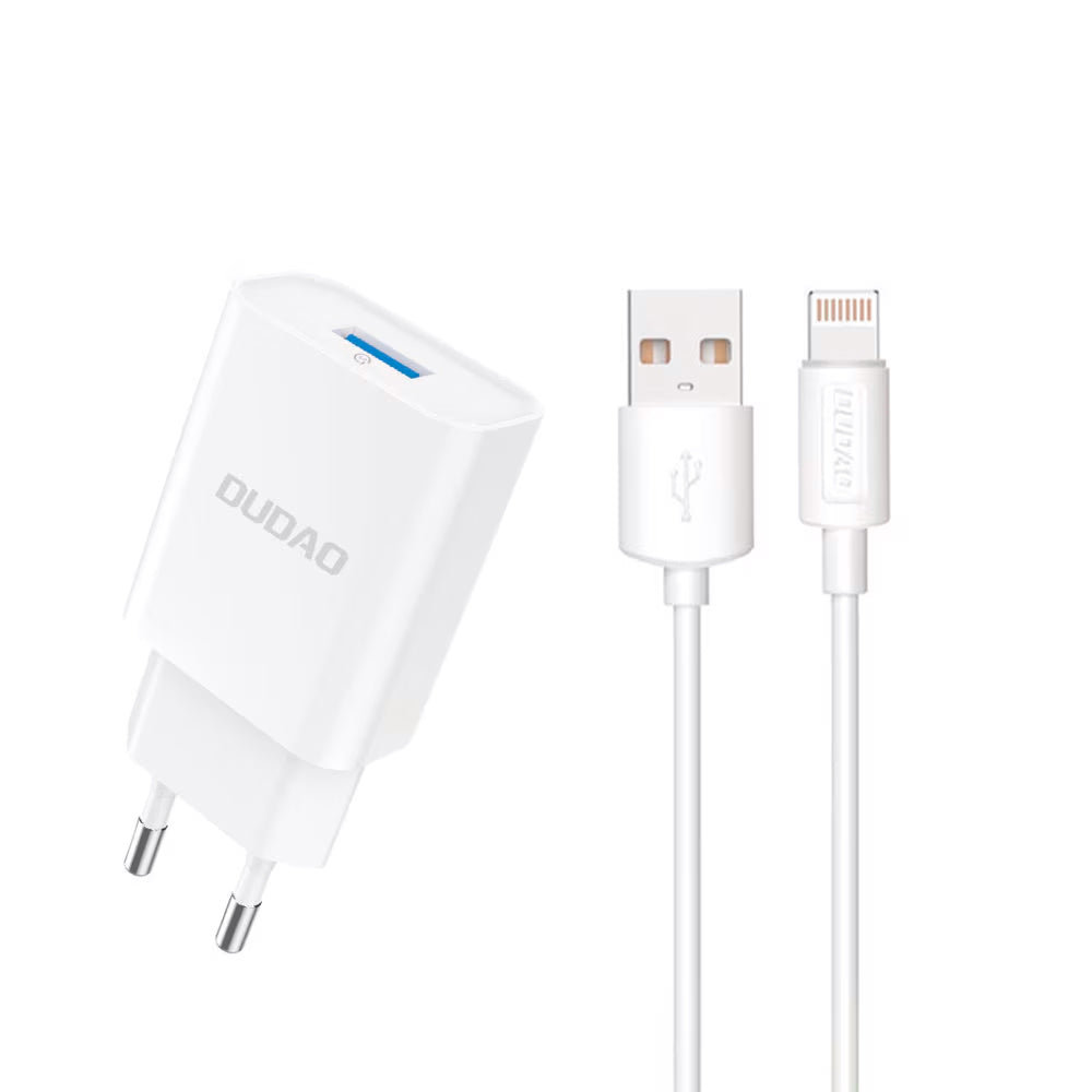 Netværksoplader med Lightning-kabel Dudao A4EU, 10W, 2.1A, 1 x USB-A, Hvid