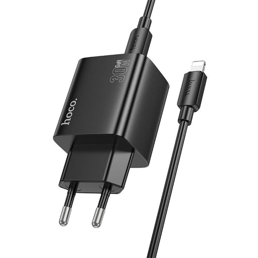 Netværksoplader med Lightning-kabel HOCO N56, 30W, 3A, 2 x USB-A - 2 x USB-C, Sort