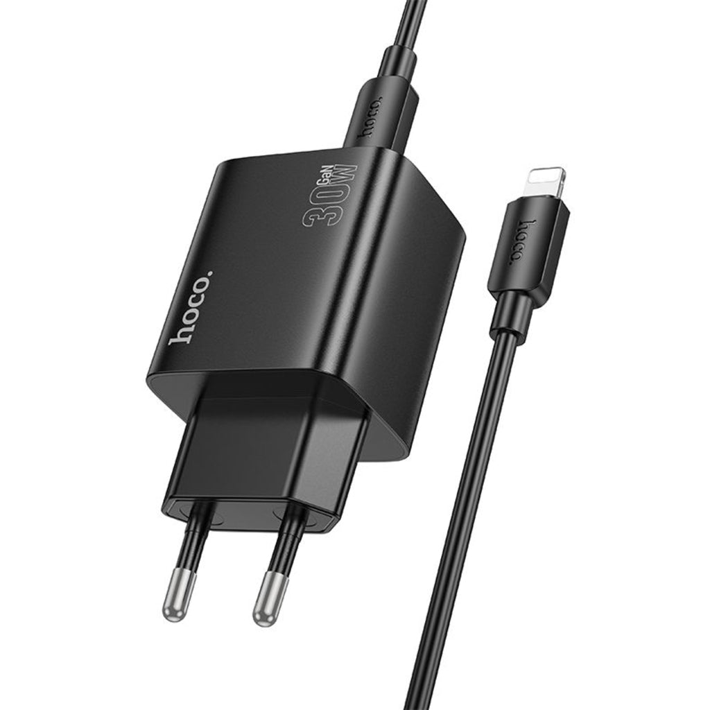 Netværksoplader med Lightning-kabel HOCO N56, 30W, 3A, 2 x USB-A - 2 x USB-C, Sort