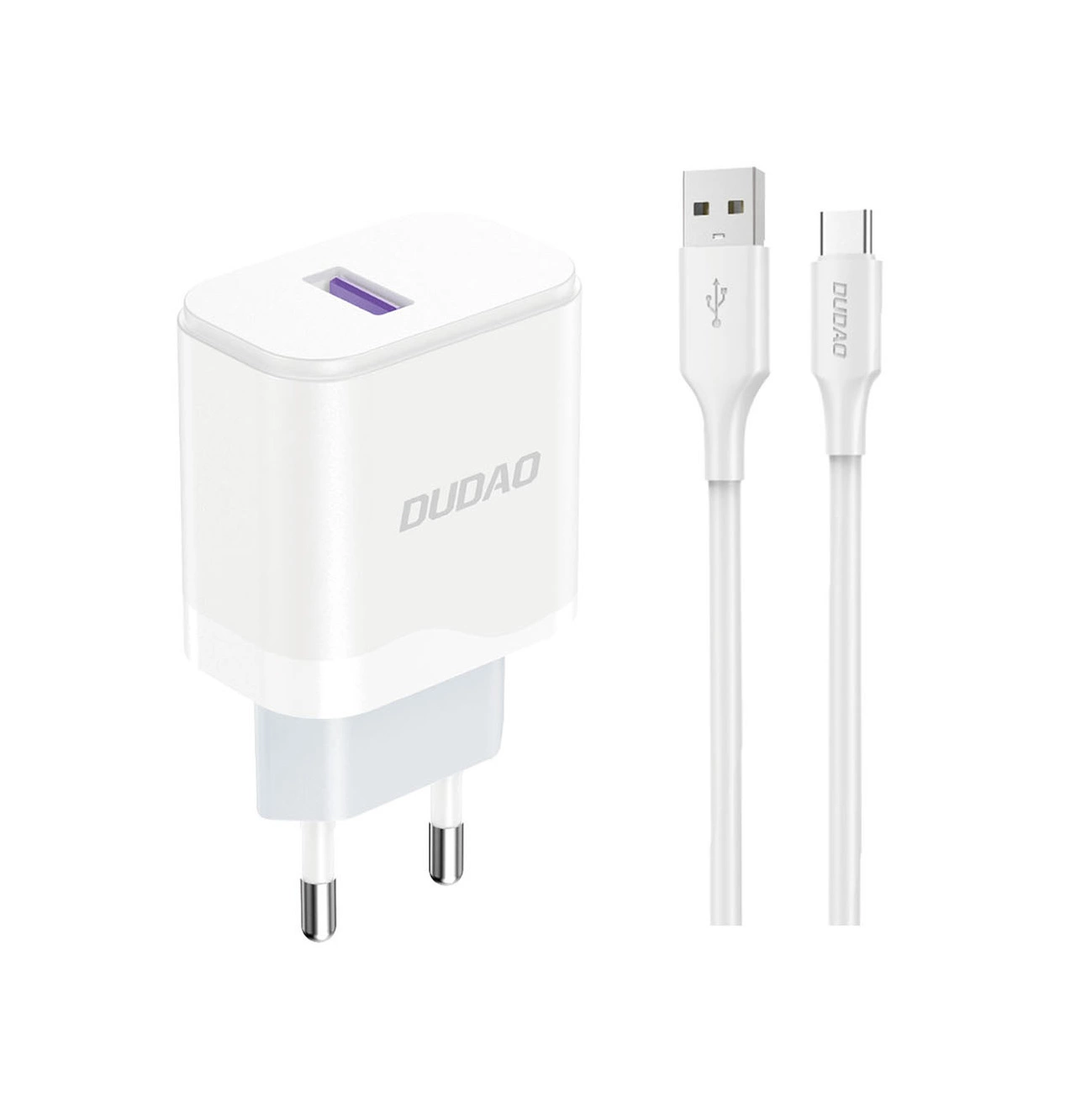 Netværksoplader med USB-C kabel Dudao A20EU, 18W, 3A, 1 x USB-A, Hvid