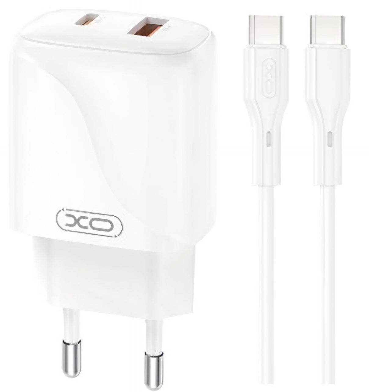 Netværksoplader med USB-C kabel XO Design L158, 20W, 3A, 1 x USB-A - 1 x USB-C, Hvid