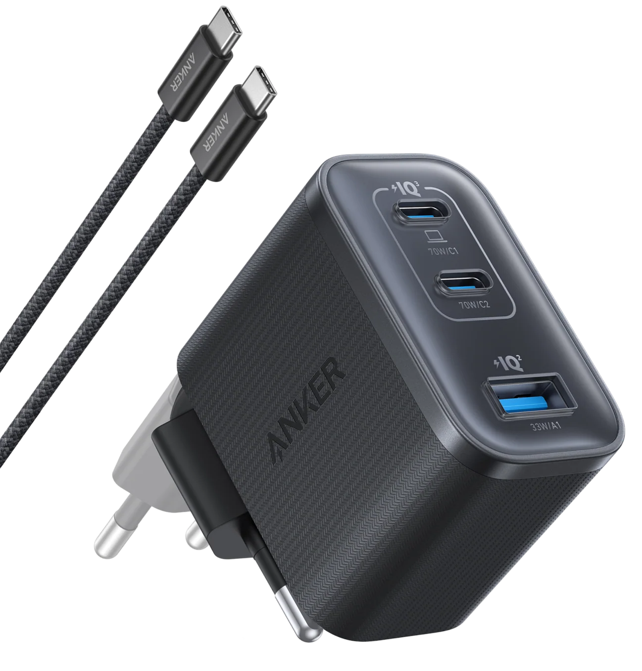 Netværksoplader med USB-C kabel Anker Nano, 70W, 3.5A, 1 x USB-A - 2 x USB-C, Grå B121A311