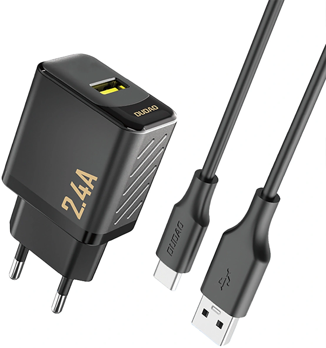 Netoplader med USB-C-kabel Dudao A23TEU, 12W, 2.4A, 1 x USB-A, Sort