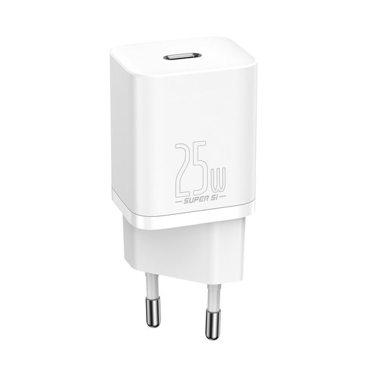 Baseus Super Si USB-C-netværksoplader med USB-C-kabel, 25W, 3A, 1 x USB-C, hvid TZCCCSUP-L02