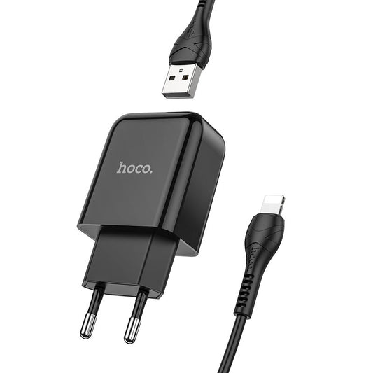 Netværksoplader med Lightning Kabel HOCO N2, 10W, 2A, 1 x USB-A, Sort