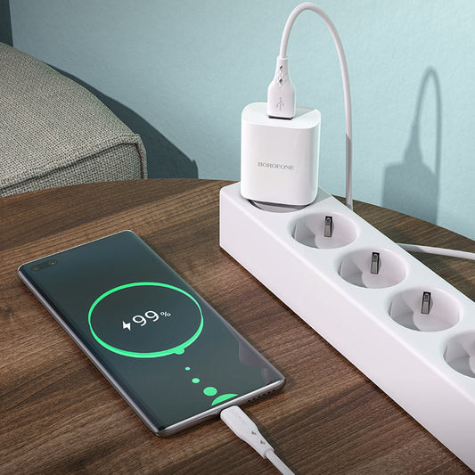 Netværksoplader med USB-C-kabel Borofone BN1, 10W, 2,1A, 1 x USB-A, hvid