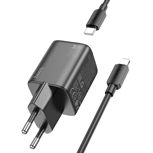 Netværksoplader med Lightning-kabel HOCO N41, 20W, 3A, 1 x USB-A - 1 x USB-C, Sort