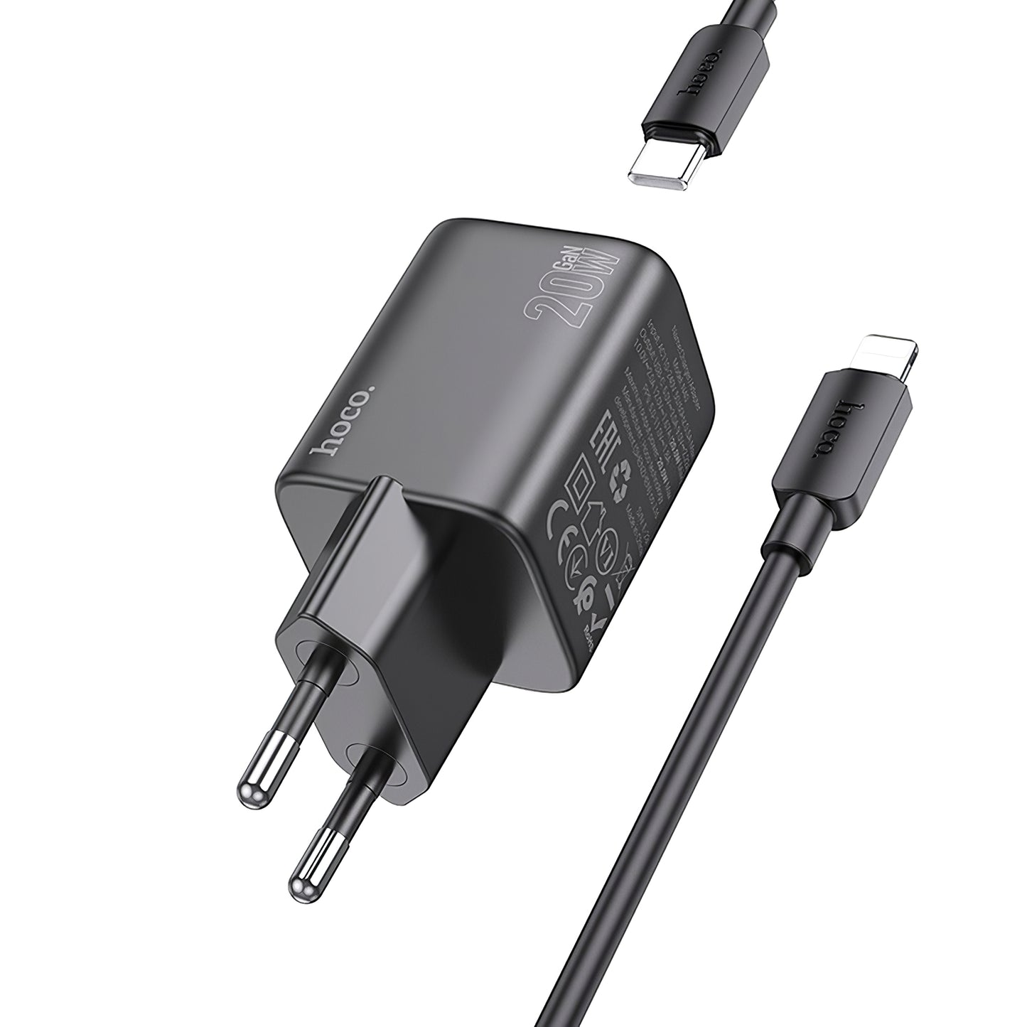 Netværksoplader med lynkabel HOCO N40, 20W, 3A, 1 x USB-C, sort