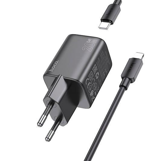 Netværksoplader med lynkabel HOCO N40, 20W, 3A, 1 x USB-C, sort