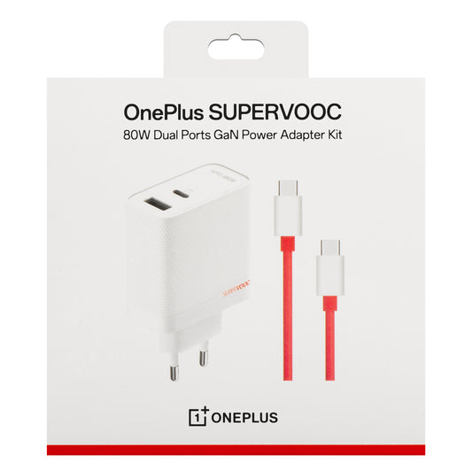 OnePlus netoplader med USB-C-kabel, 80W, 7,3A, 1 x USB-A - 1 x USB-C, hvid 5461100597