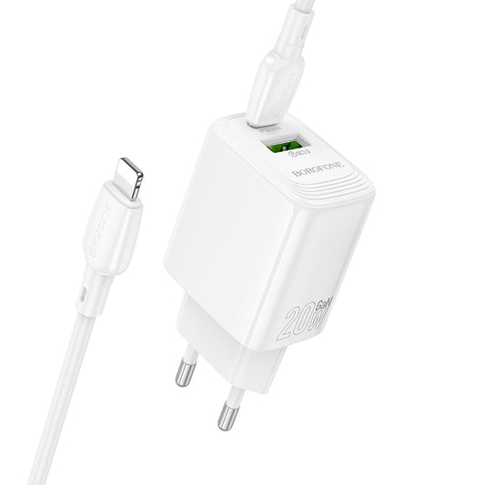Netværksoplader med Lightning-kabel Borofone BN27 Fuente, 20W, 3A, 1 x USB-A - 1 x USB-C, Hvid