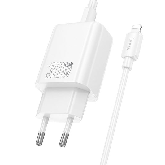 Netværksoplader med Lightning-kabel HOCO N62, 30W, 3A, 1 x USB-C, Hvid