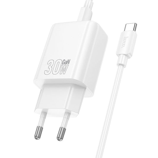 Netværksoplader med USB-C Kabel HOCO N62, 30W, 3A, 1 x USB-C, Hvid