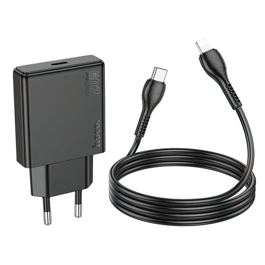 Netværksoplader med Lightning-kabel HOCO N37, 30W, 3A, 1 x USB-C, Sort