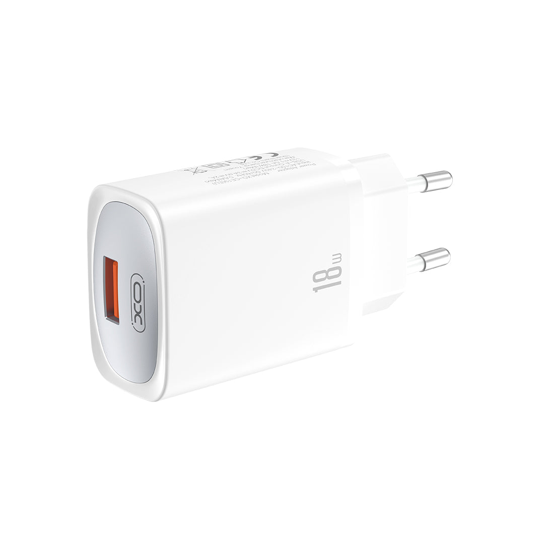 Netværksoplader med USB-C kabel XO Design CE19, 18W, 3A, 1 x USB-A, Hvid