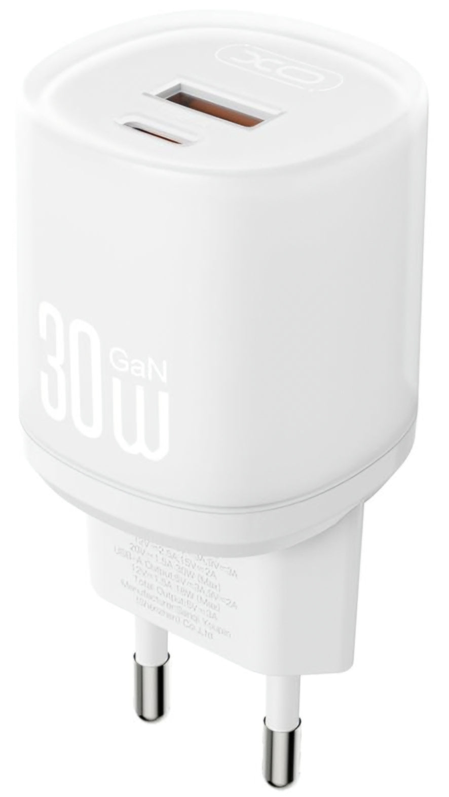 Netværksoplader med USB-C kabel XO Design L151, 30W, 3A, 1 x USB-A - 1 x USB-C, Hvid