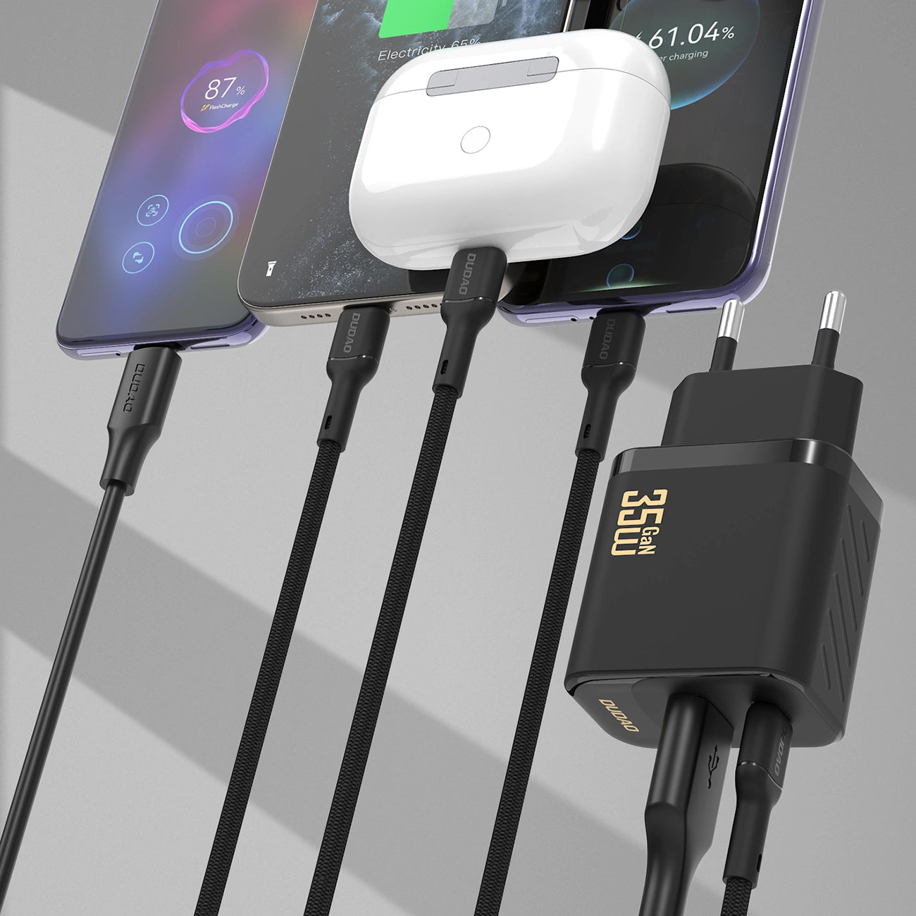 Netværksoplader med USB-C kabel Dudao A27 Max, 35W, 1 x USB-A - 1 x USB-C, Sort