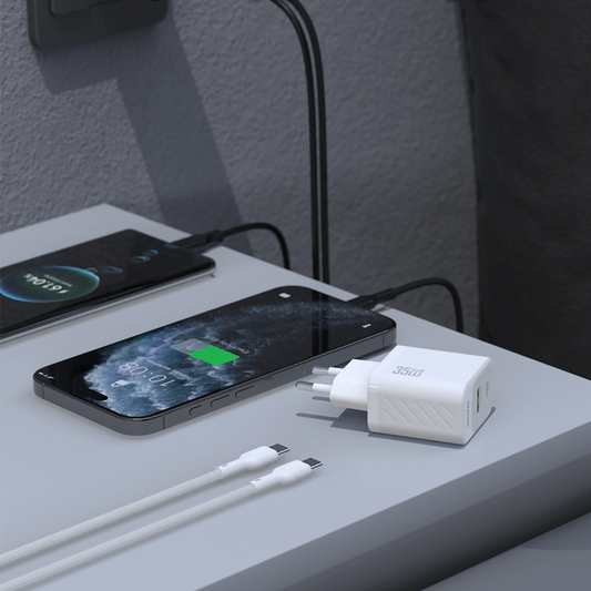 Netværksoplader med USB-C kabel Dudao A27Max, 35W, 1 x USB-A - 1 x USB-C, Hvid