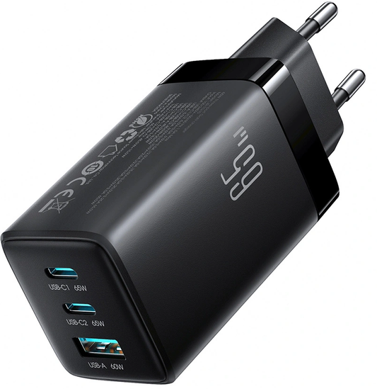 Netoplader med USB-C-kabel Joyroom JR-TG10, 65W, 3,25A, 1 x USB-A - 2 x USB-C, Sort