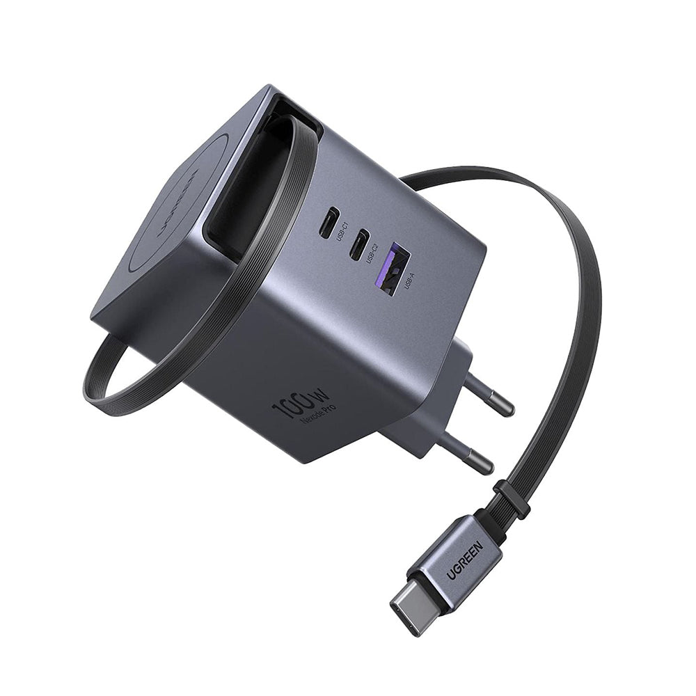 Netoplader med USB-C-kabel UGREEN X616 (65828), 100W, 5A, 1 x USB-A - 3 x USB-C, Grå