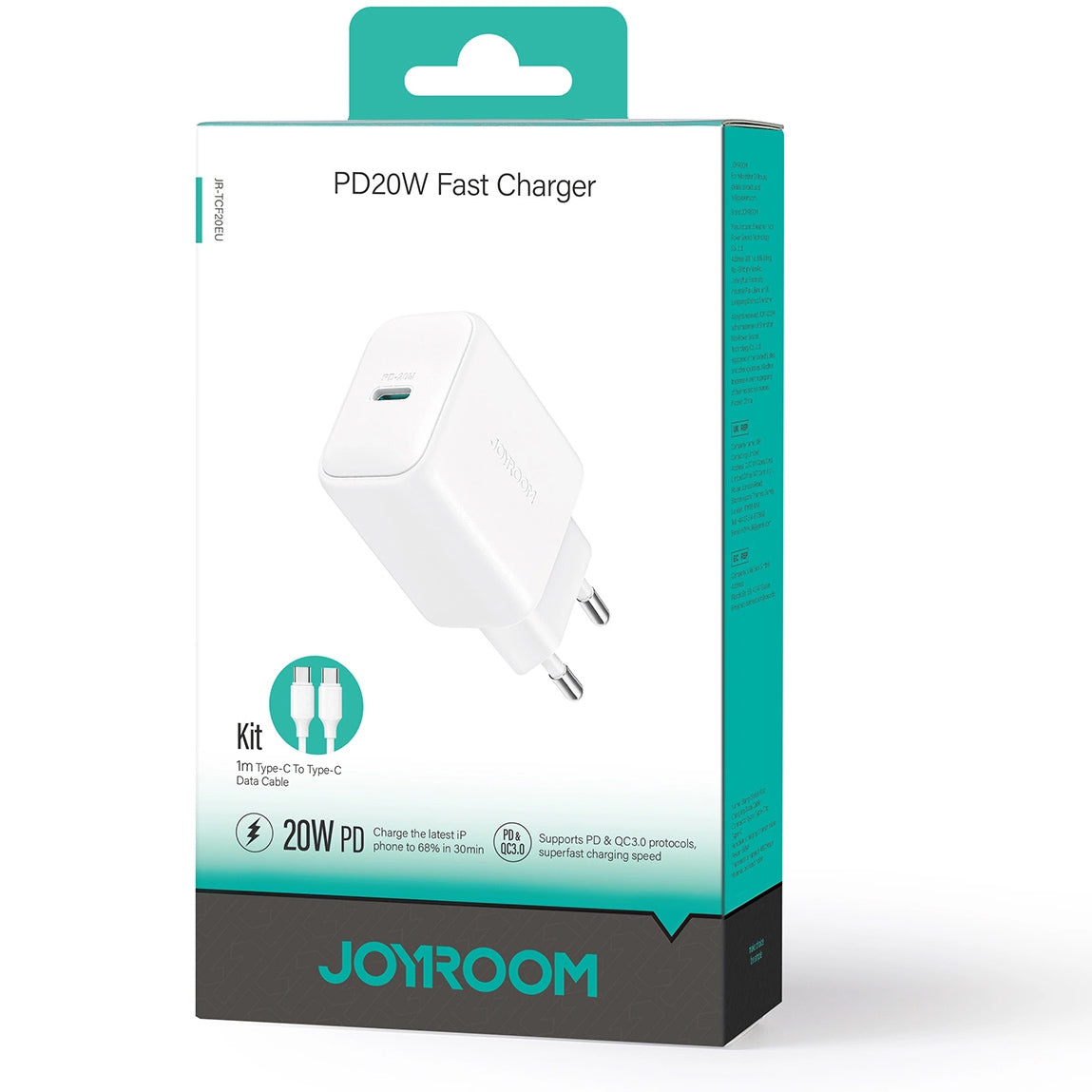 Netværksoplader med USB-C Kabel Joyroom JR-TCF20, 20W, 3A, 1 x USB-C, Hvid