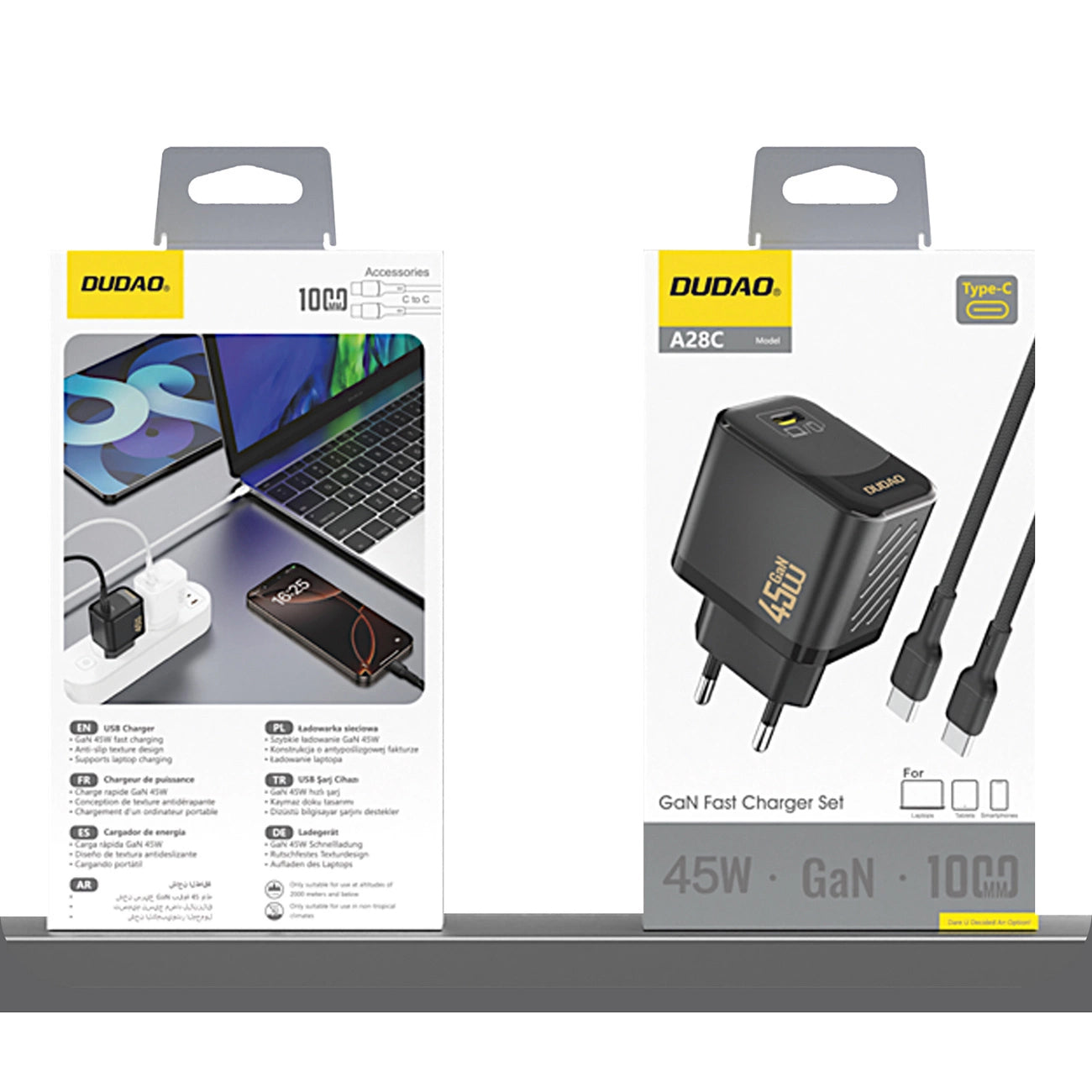 Netværksoplader med USB-C kabel Dudao A28C, 45W, 3A, 1 x USB-C, Sort
