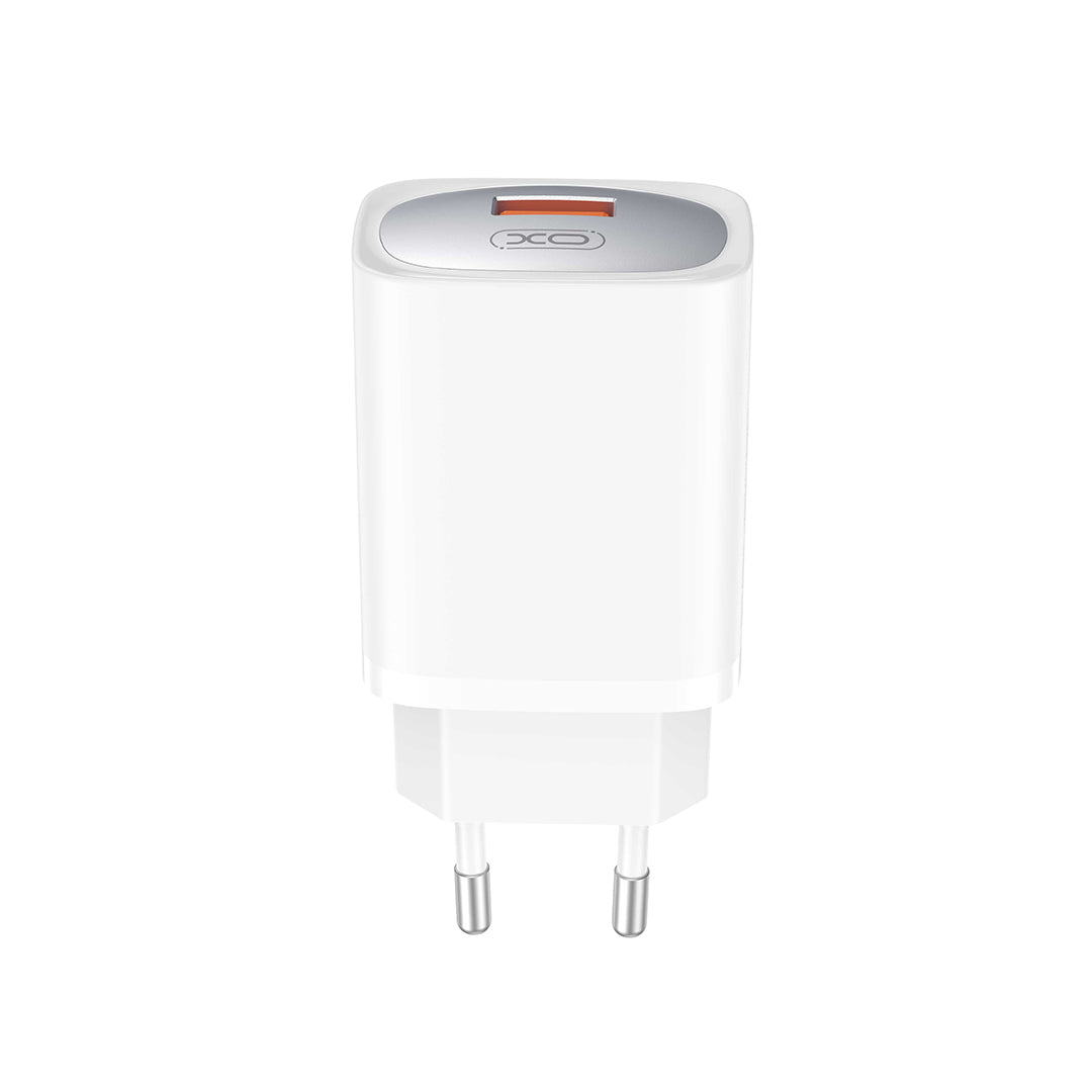 Netværksoplader med USB-C kabel XO Design CE19, 18W, 3A, 1 x USB-A, Hvid