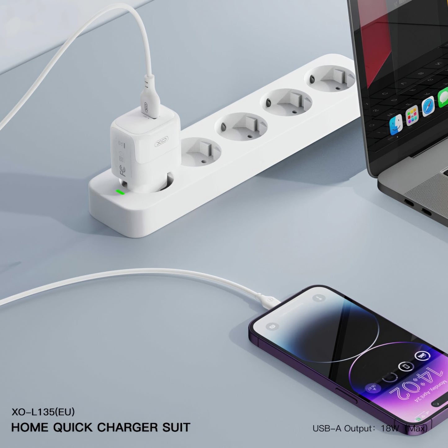 Netværksoplader med microUSB-kabel XO Design L135, 18W, 3A, 1 x USB-A, Hvid