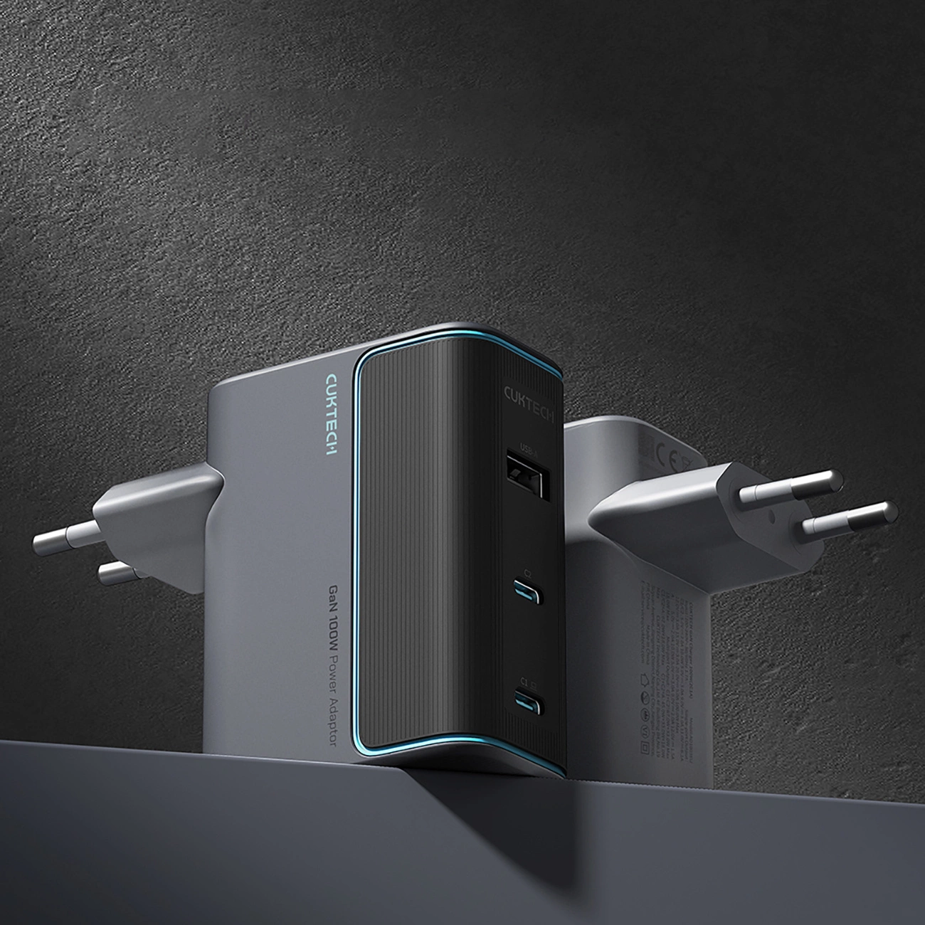 Netværksoplader med USB-C-kabel Cuktech, 100W, 5A, 1 x USB-A - 2 x USB-C, Grå CUKAD1003EUG