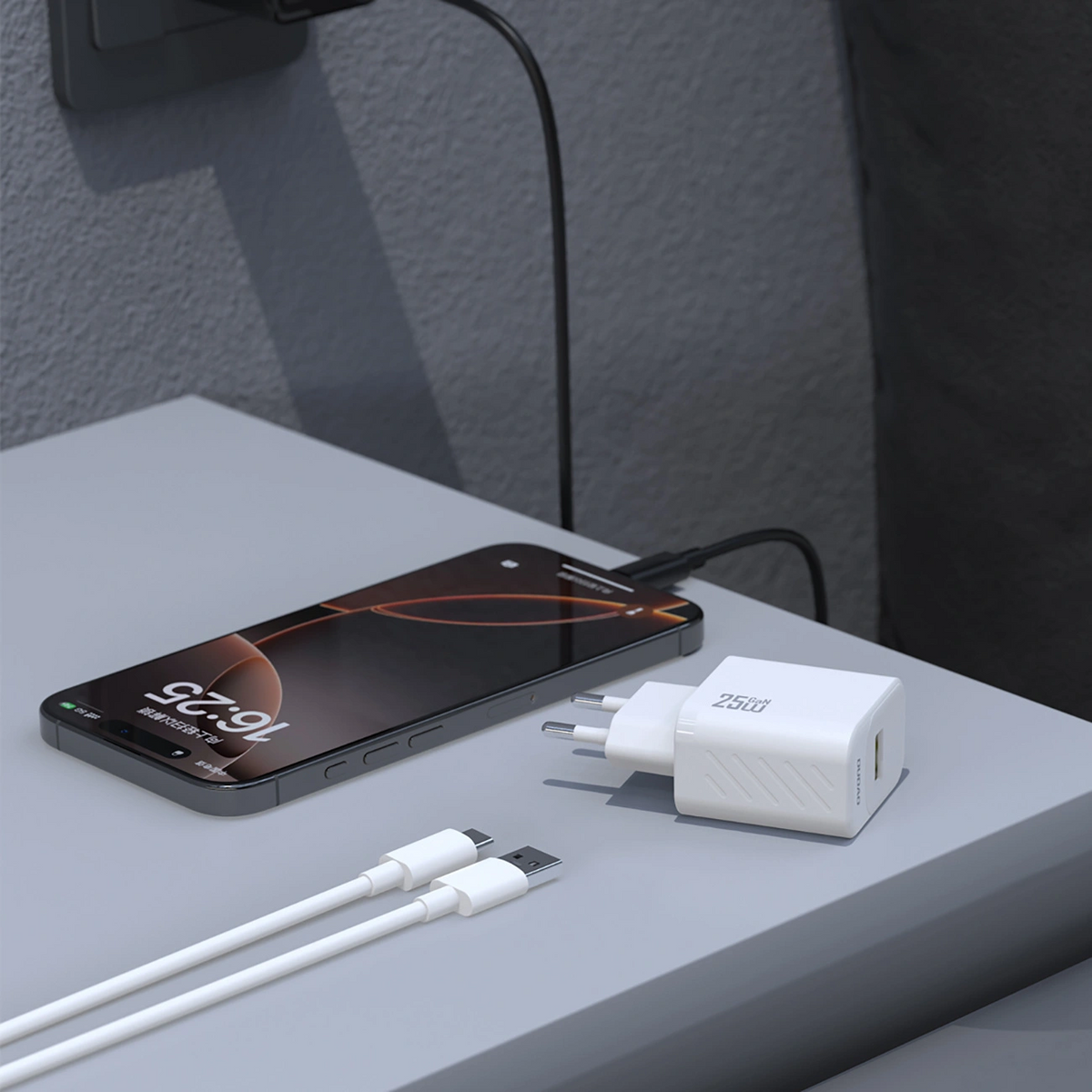 Netoplader med USB-C-kabel Dudao A27STEU, 25W, 3A, 1 x USB-A, Sort