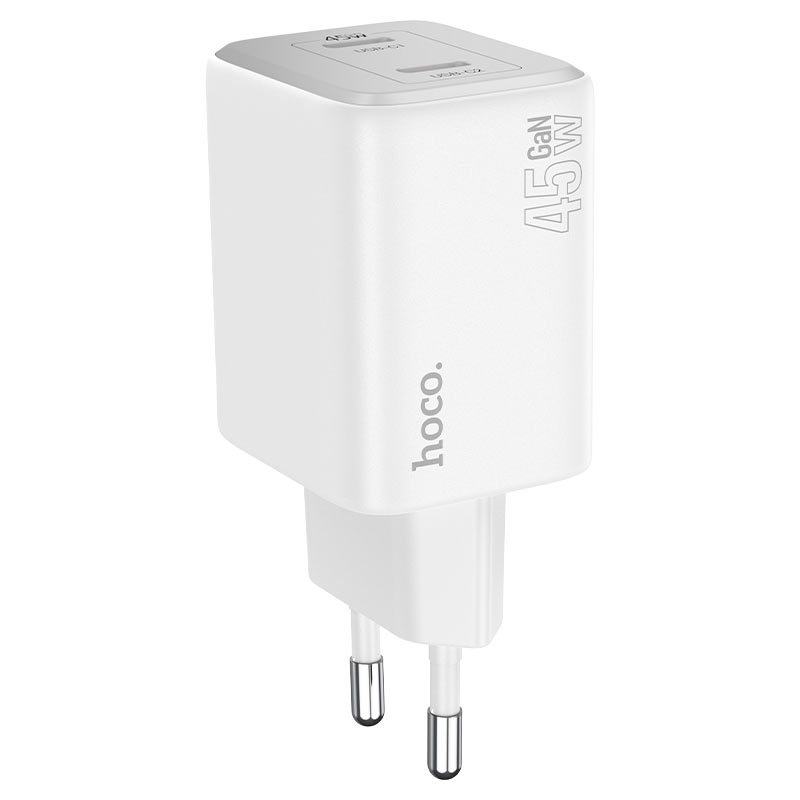 Netværksoplader med lynkabel HOCO N42, 45W, 3A, 2 x USB-C, hvid