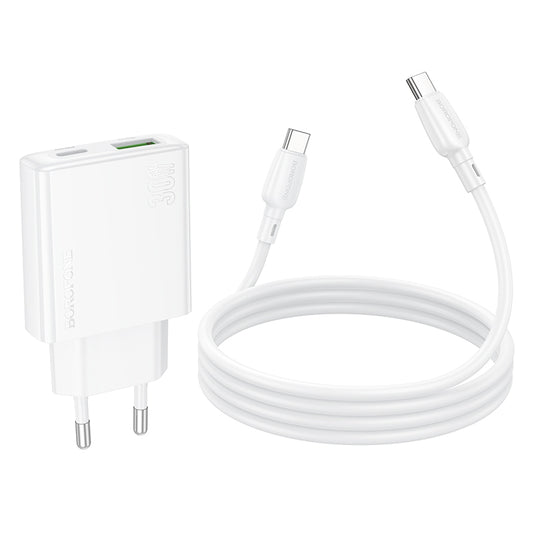 Netværksoplader med USB-C-kabel Borofone BN25 Wish, 30W, 3A, 1 x USB-A - 1 x USB-C, hvid