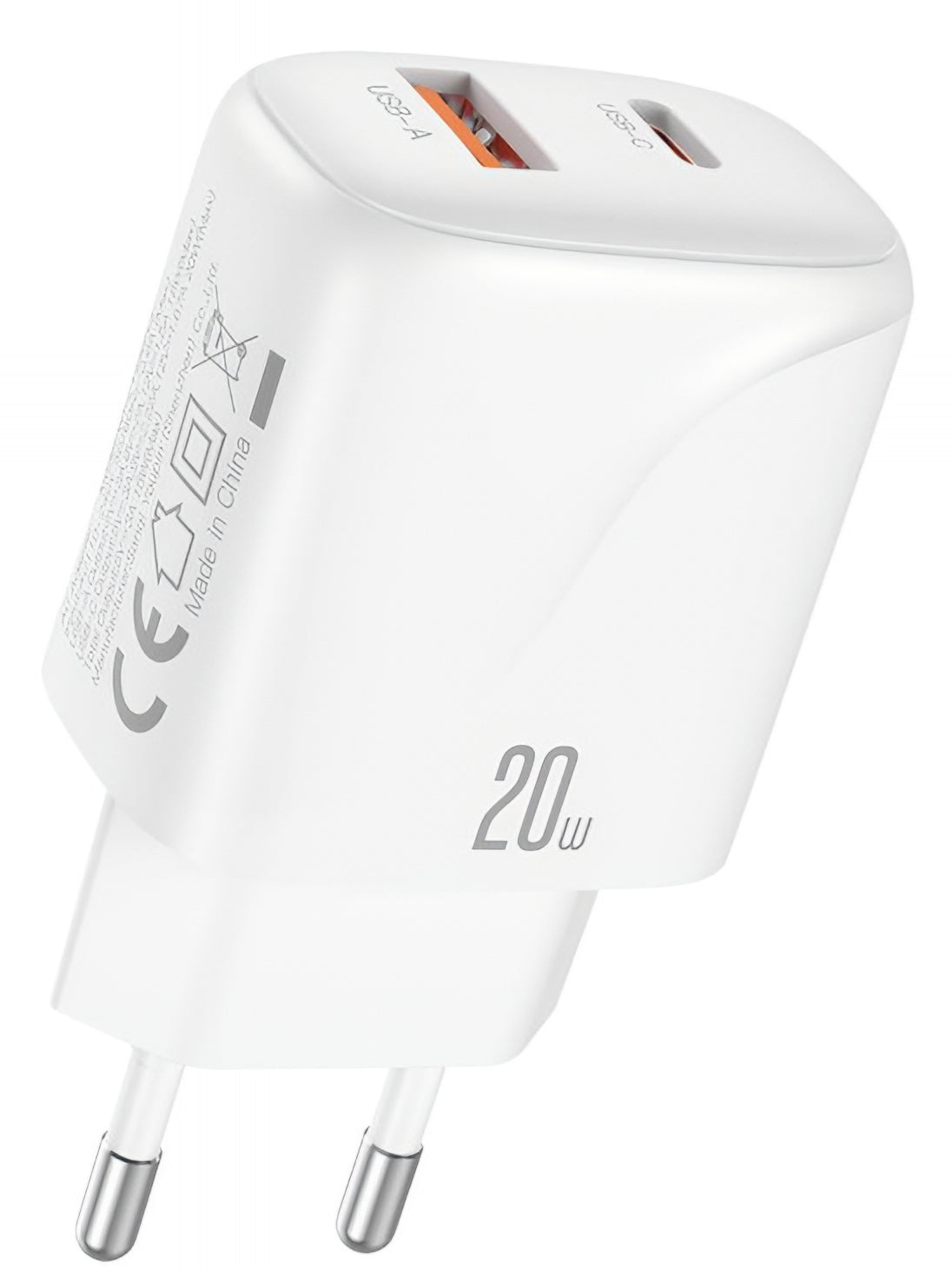 Netværksoplader med USB-C kabel XO Design L158, 20W, 3A, 1 x USB-A - 1 x USB-C, Hvid