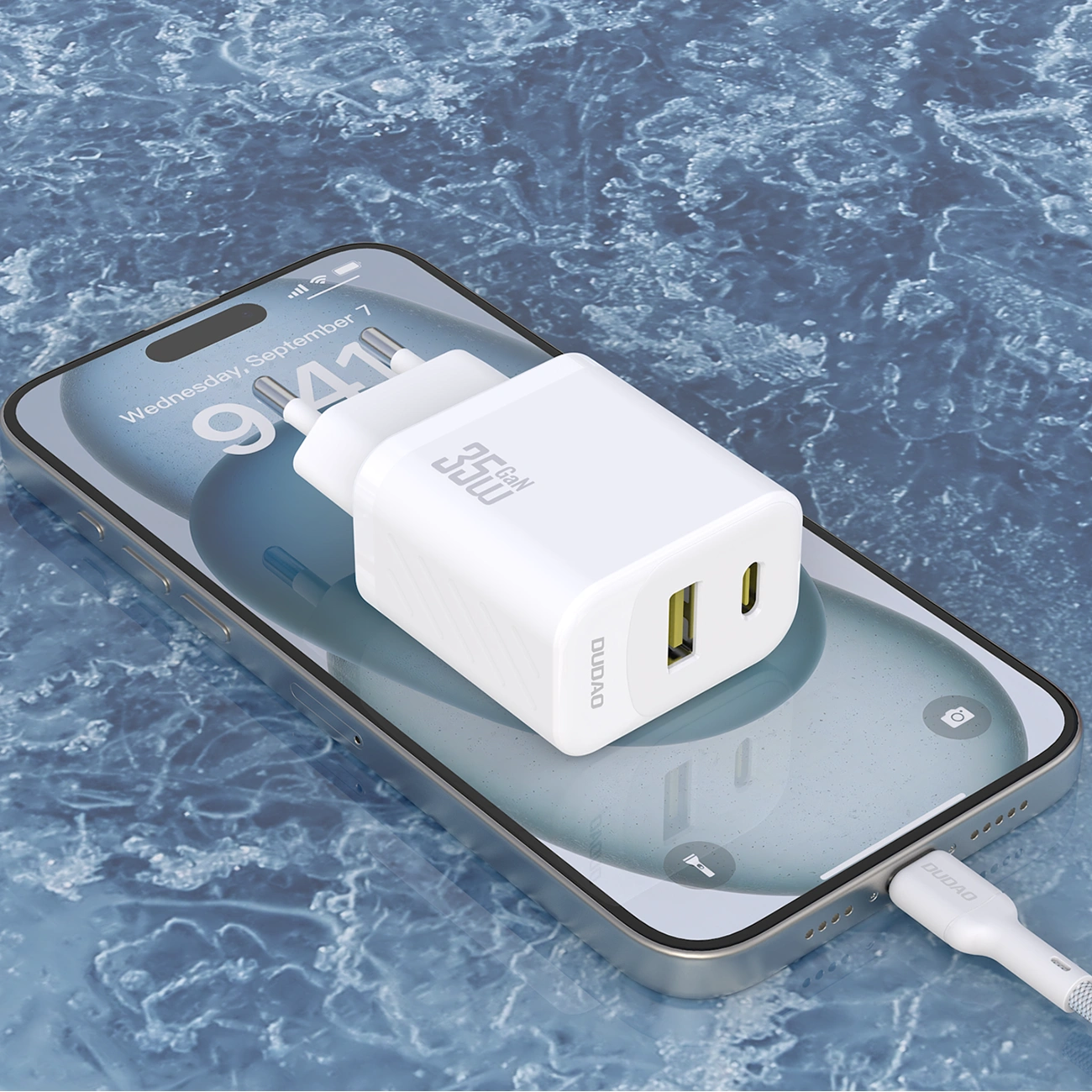 Netværksoplader med USB-C kabel Dudao A27Max, 35W, 1 x USB-A - 1 x USB-C, Hvid