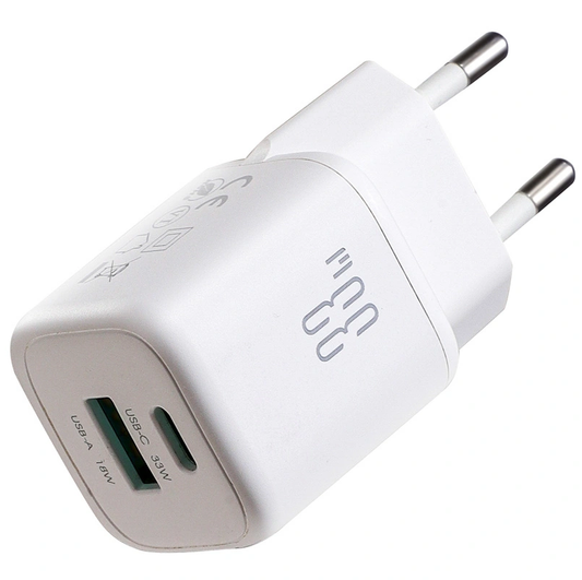 Netværksoplader med Lightning-kabel Joyroom JR-TG7, 33W, 3A, 1 x USB-A - 1 x USB-C, Hvid