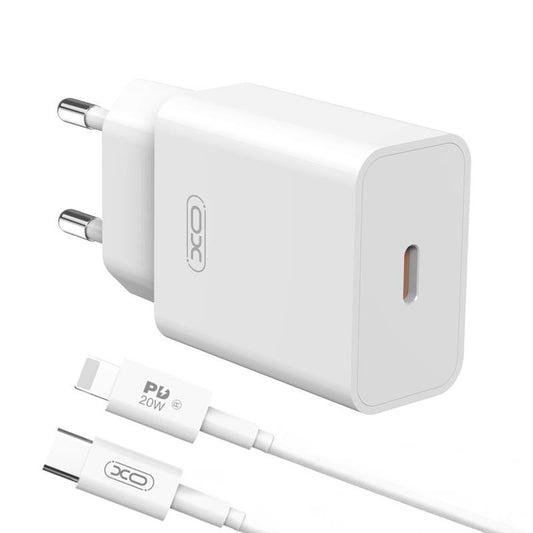 Netoplader med Lightning-kabel XO Design L126, 20W, 3A, 1 x USB-C, Hvid