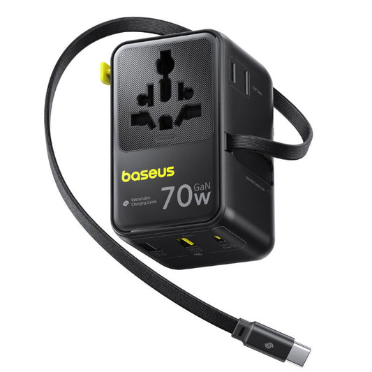 Baseus Travel EnerCore CG11 netadapter med USB-C kabel, 70W, 2 x stik - 1 x USB-C - 2 x USB-A, sort E0307E00