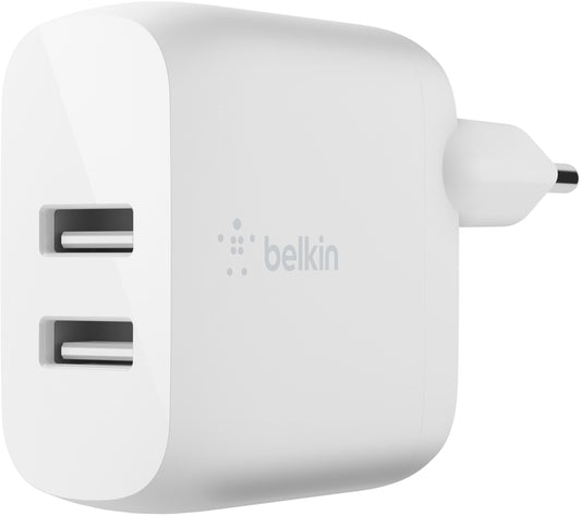 Netoplader med USB-C-kabel Belkin BoostCharge Dual, 24W, 2,4A, 2 x USB-A, Hvid WCE001vf1MWH