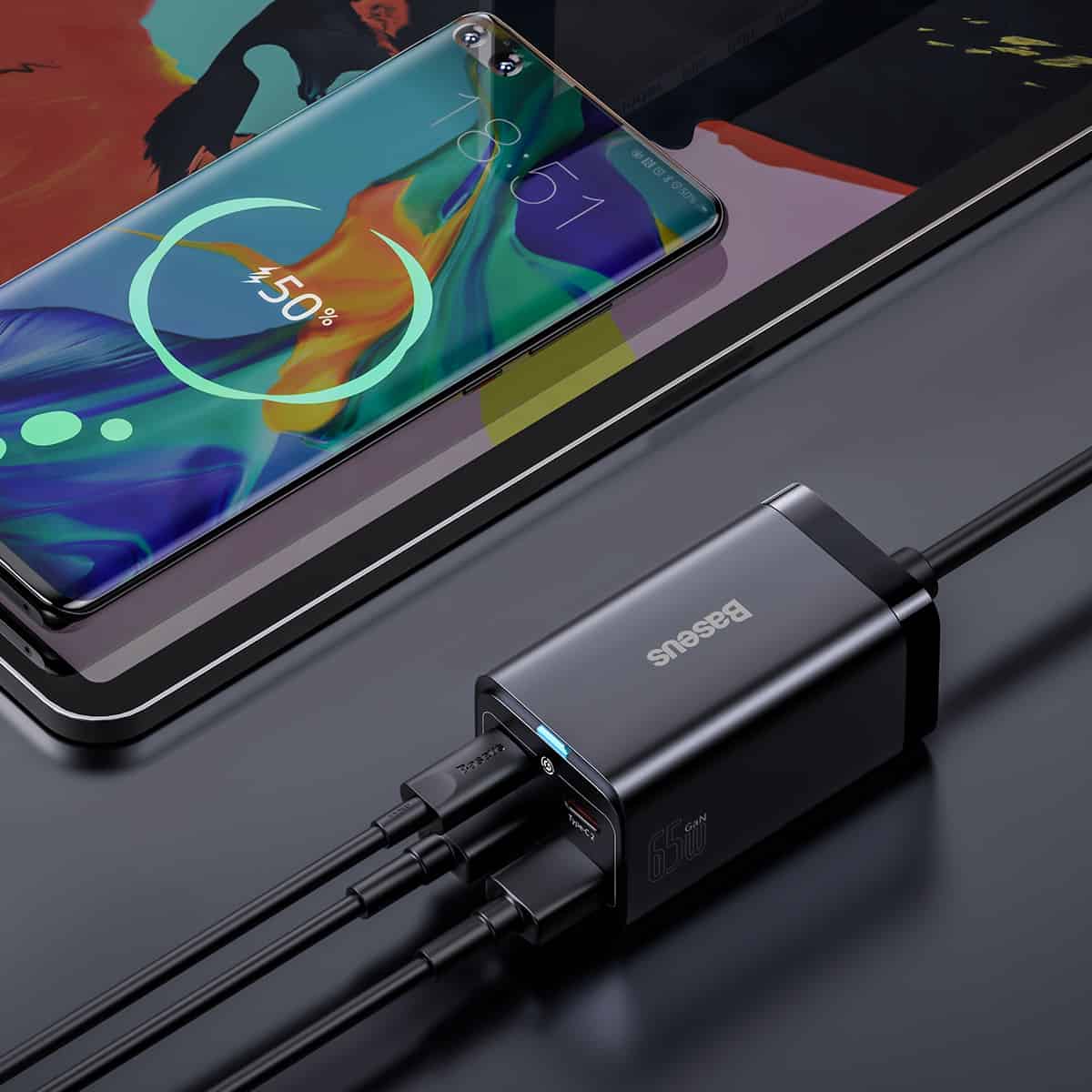 Baseus GaN3 Pro opladerstation, 65W, 3A, 2 x USB-A - 2 x USB-C, Sort CCGP040101